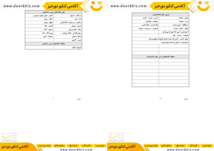 نمونه صفحه جزوه لغات فارسی دوم