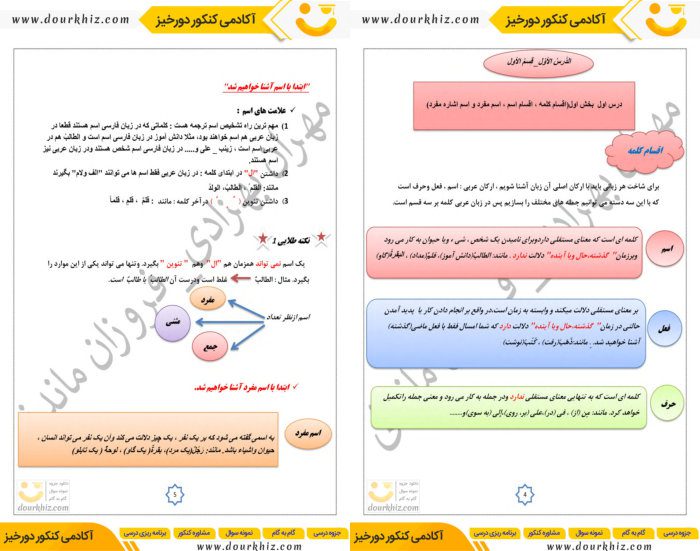 نمونه صفحات جزوه قواعد عربی هفتم