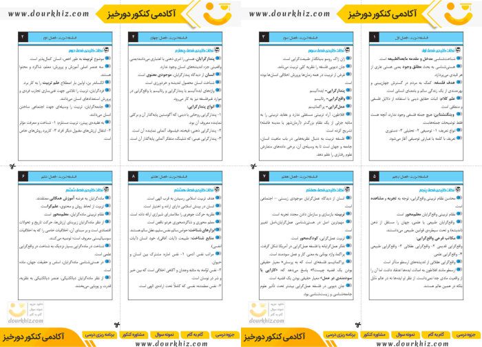 نمونه صفحات فلش کارت فلسفه تربیت