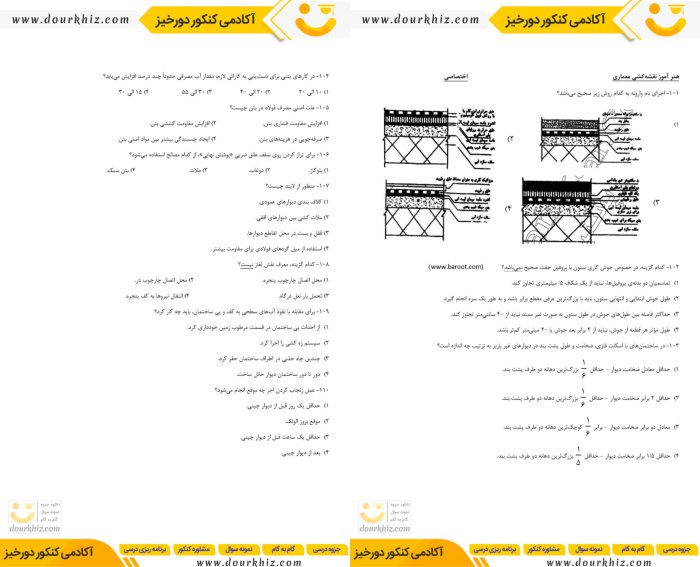 نمونه صفحات نمونه سوالات هنر آموز معماری و نقشه کشی