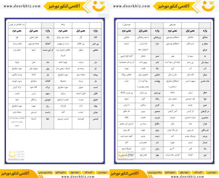 نمونه صفحات جزوه کلمات ایهام دار ادبیات فارسی