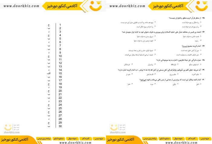 نمونه صفحات نمونه سوالات علوم تفسیر قرآن