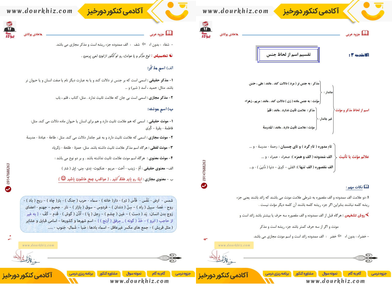 نمونه صفحات درسنامه و تست عربی دهم