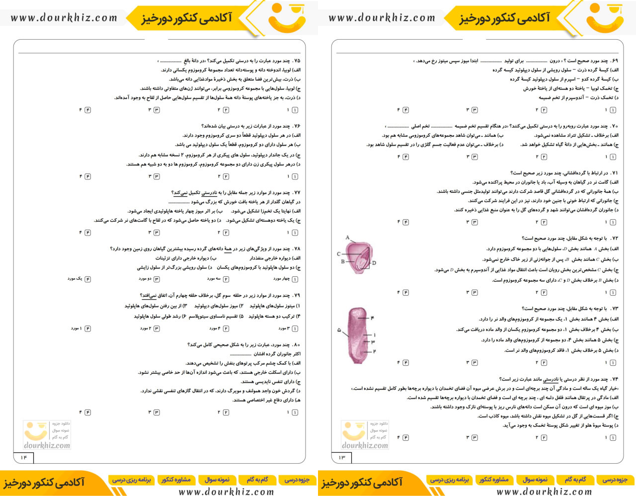 نمونه صفحات بانک تست زیست گیاهی پایه