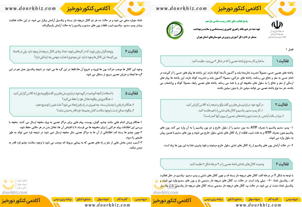 نمونه صفحات گام به گام زیست یازدهم