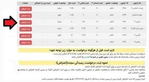ثبت اعتراض به نمره نهایی